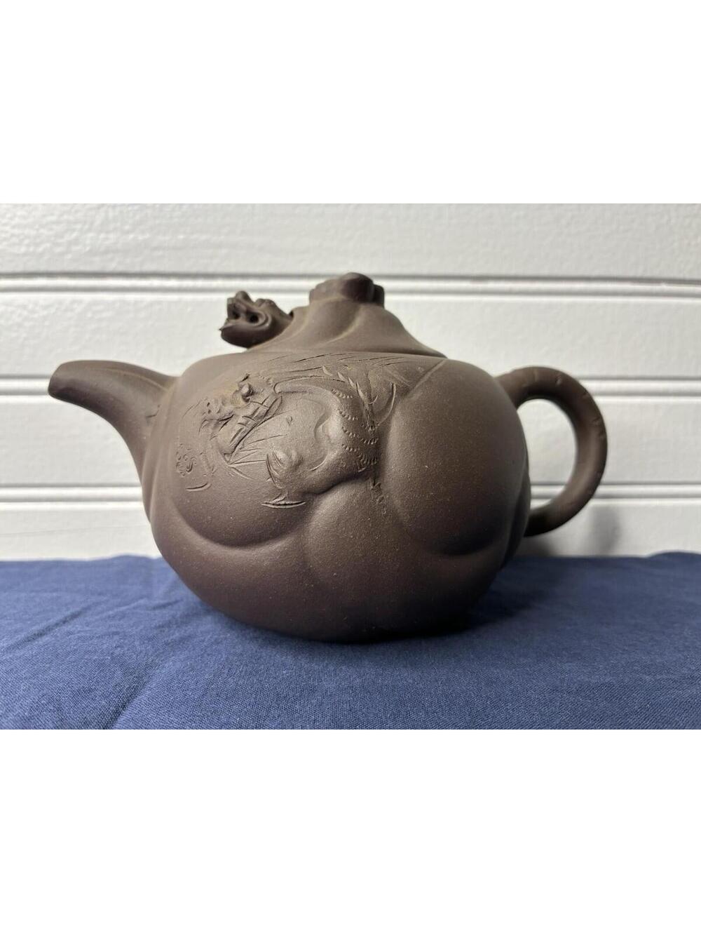 Vintage Chinese Yixing Zisha Clay Teapot with Moving Dragon Head & Tongue